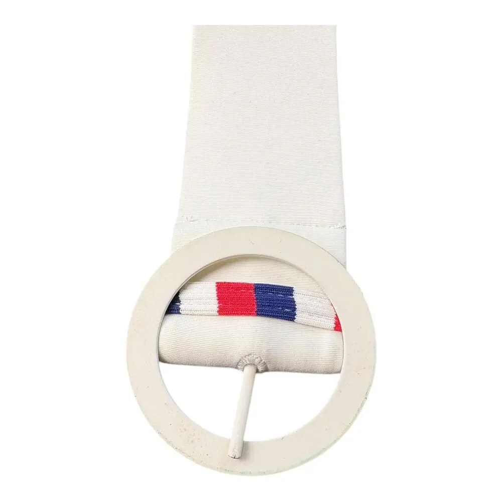 Vintage 60s/70s Style White Fabric Belt Round Buckle Red White‎ Blue Retro Small